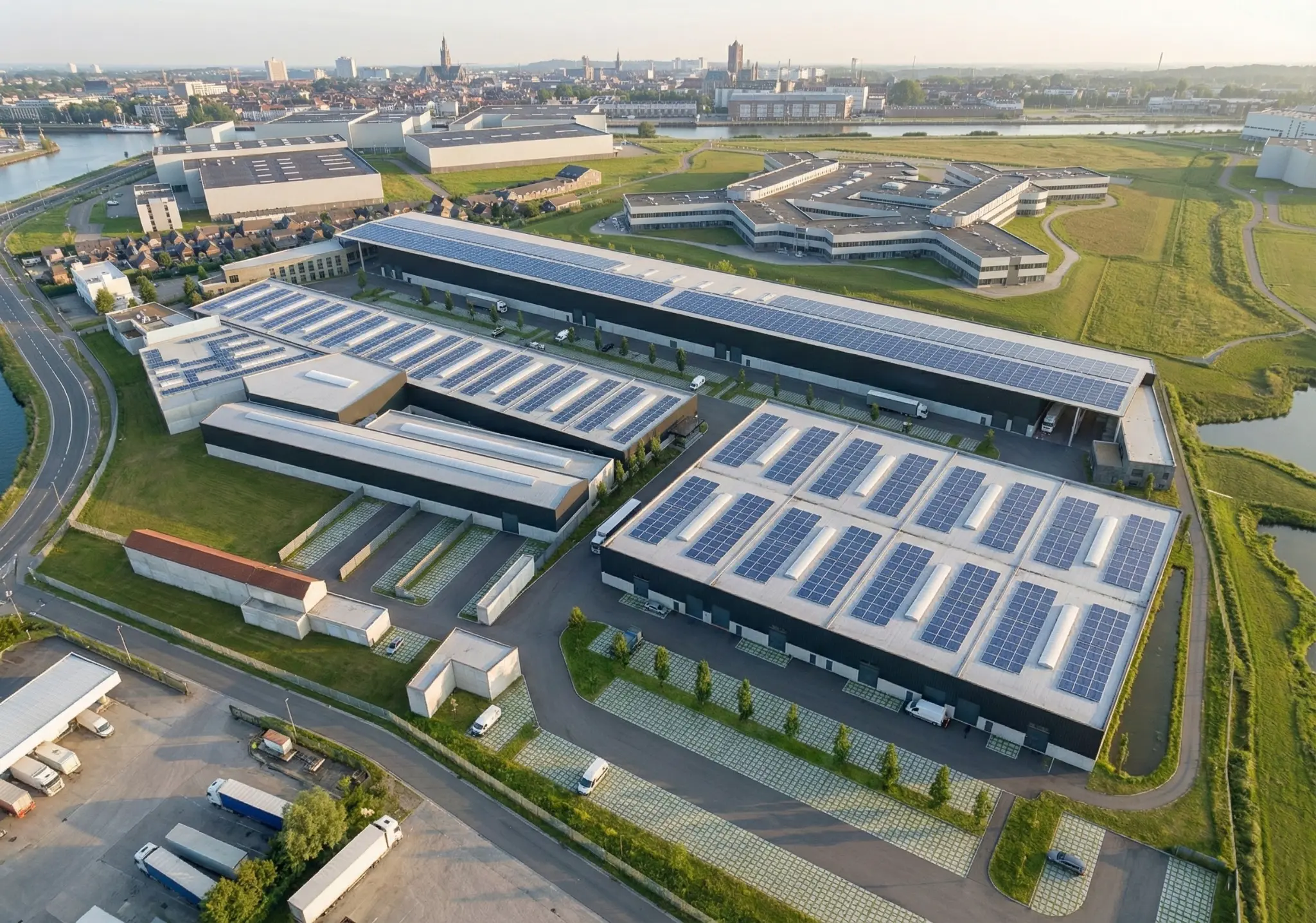 Wiedauwpark luchtfoto met zonnepanelen